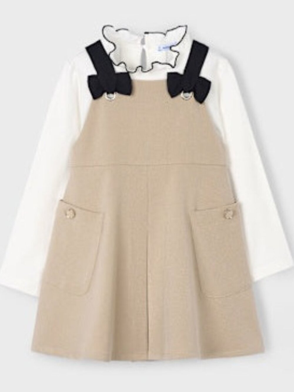 MAYORAL NWT 2 7 Black Bows Pinafore Girls Party Dress